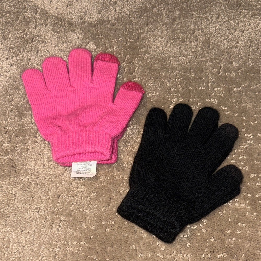 Cat & Jack (One Size) Child Black and Pink Knit Gloves